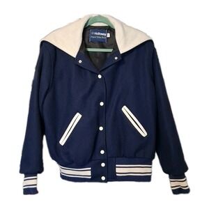 Vtg Holloway Cheerleader Letterman Jacket Blue White NO Patches Women's Sz L